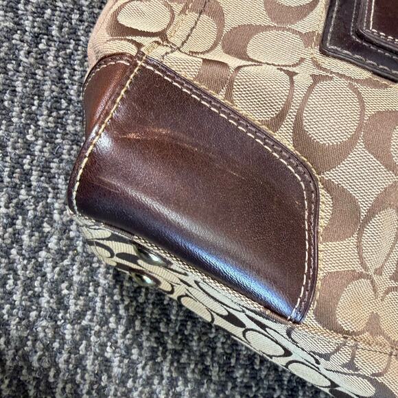 Coach Hampton Turnlock Shoulder Handbag w/Signature Brown Leather Canvas 15”x11” - Picture 11 of 16